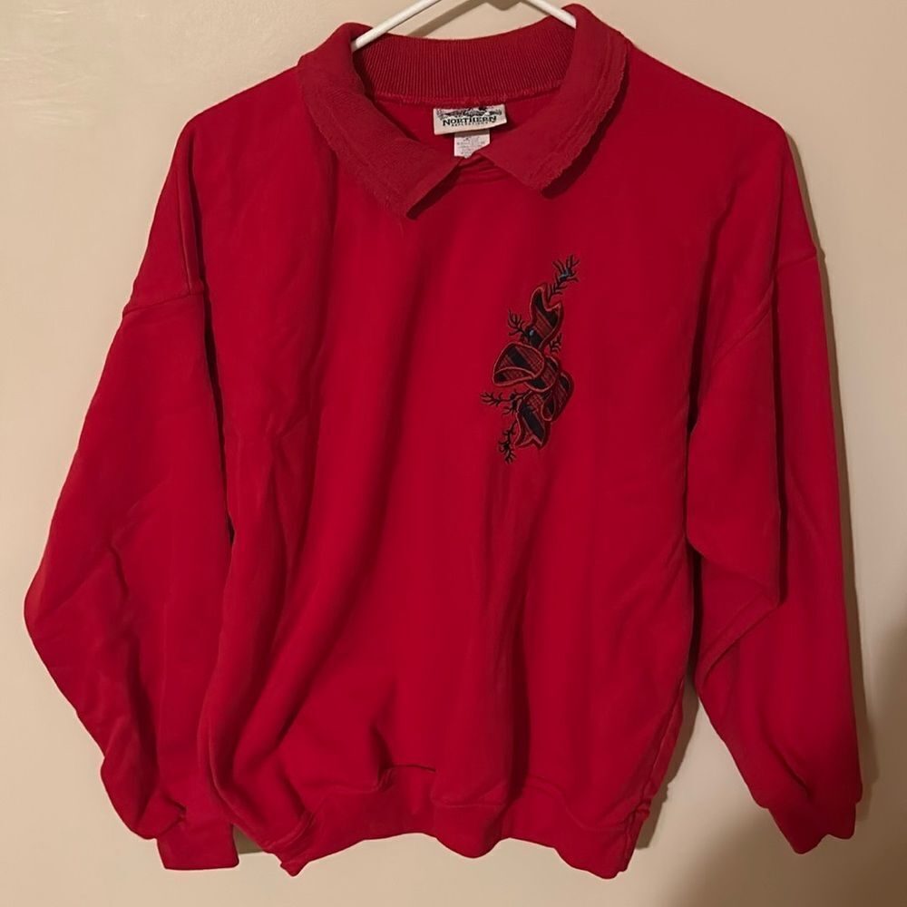 Vintage Northern Reflections Holiday Collard Sweatshirt Women's Embroidered Red